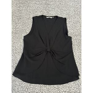 Soft Surroundings XL Blouse Black Enka Tank Twisted Knot Sleeveless Top Side Zip